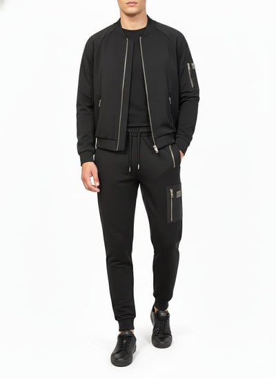 חליפת טרנינג קפוצ'ון ומכנס - שחור