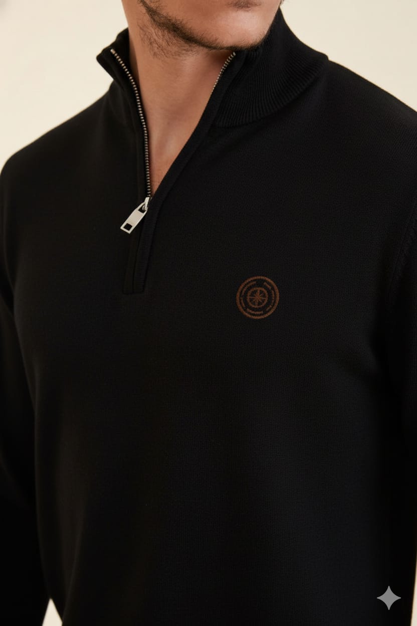 סריג חצי זיפ בצבע שחור