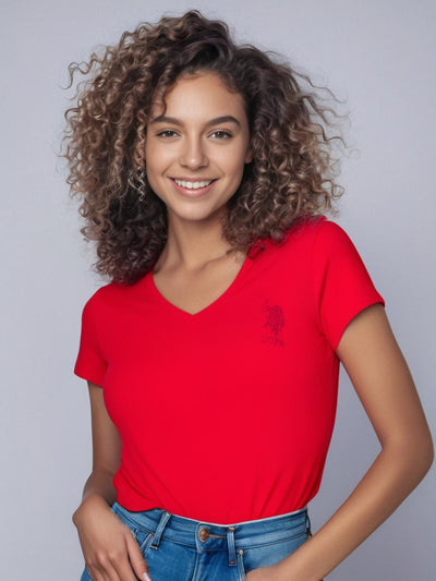טישרט לנשים גזרת SLIM בצבע אדום