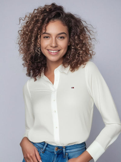 חולצה מכופתרת שרוול ארוך לבנה REGULAR לנשים אוקספורד