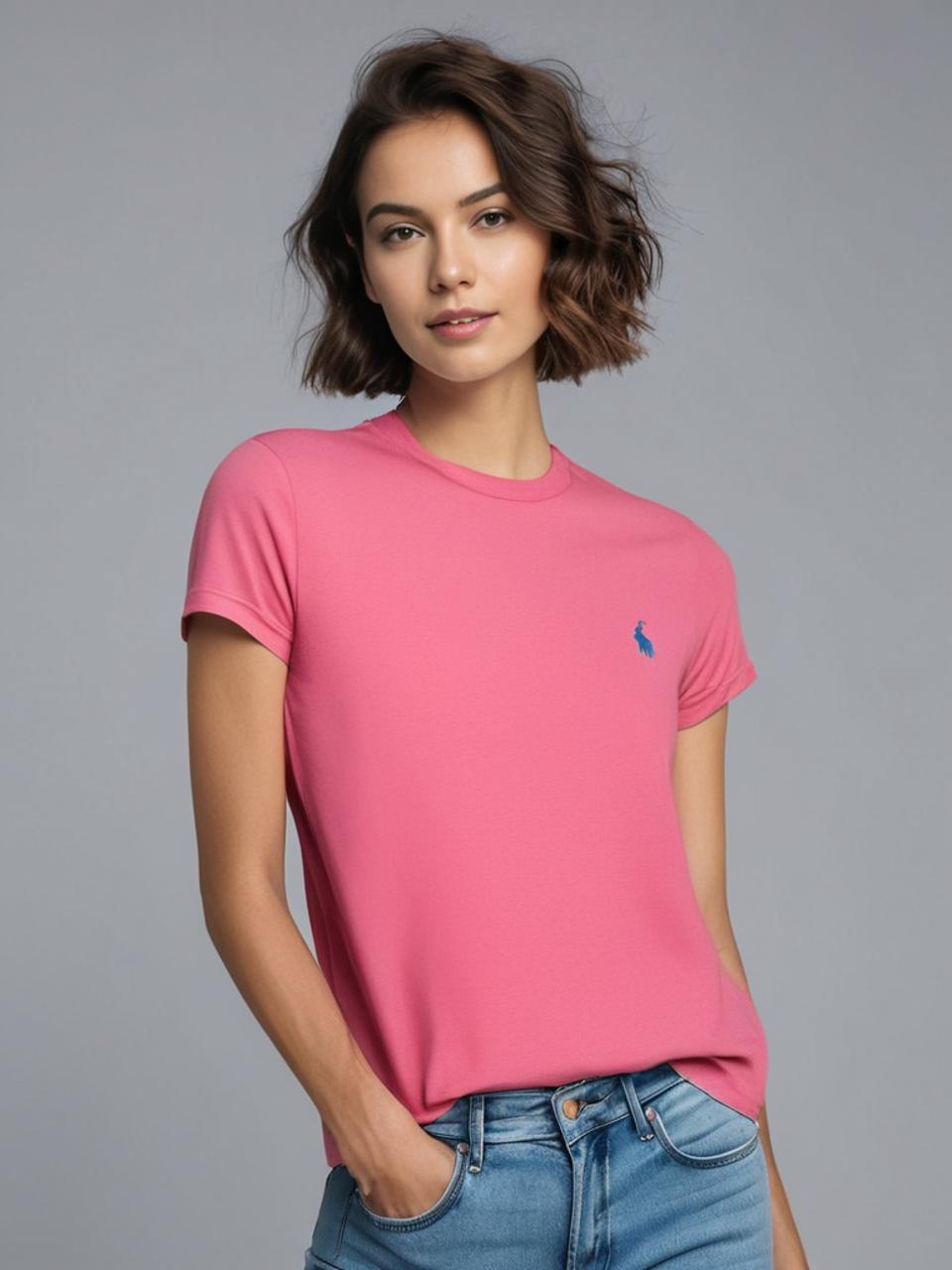 טישרט שרוול קצר נשיםSLIM בצבע ורוד