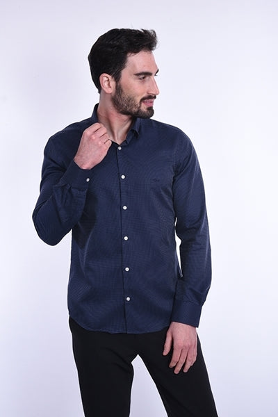 מכופתרת שרול ארוך בצבע נייבי פסים מקווקו SLIM FIT