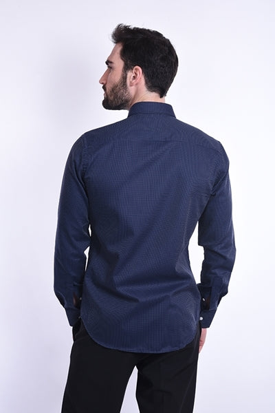 מכופתרת שרול ארוך בצבע נייבי פסים מקווקו SLIM FIT