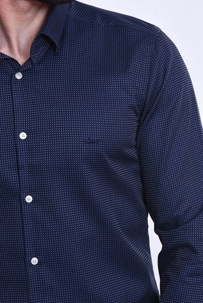מכופתרת שרול ארוך בצבע נייבי פסים מקווקו SLIM FIT