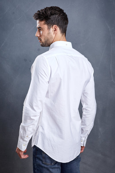 חולצה מכופתרת שרוול ארוך אוקספורד בצבע לבן