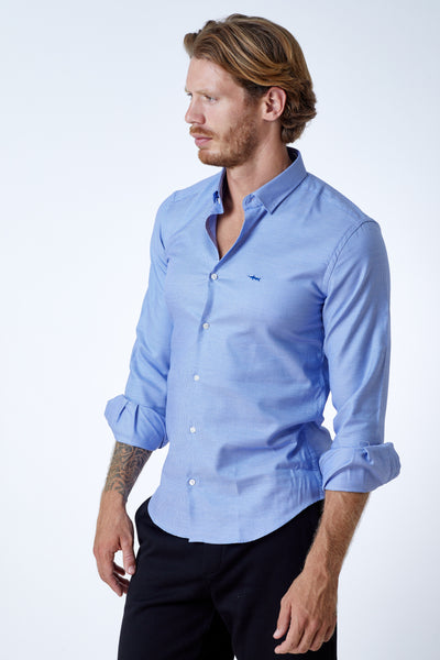 חולצה מכופתרת שרוול ארוך בצבע משובץ כחול