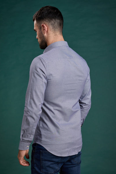 חולצה מכופתרת שרוול ארוך בצבע משובץ נייבי ספיישל SLIM