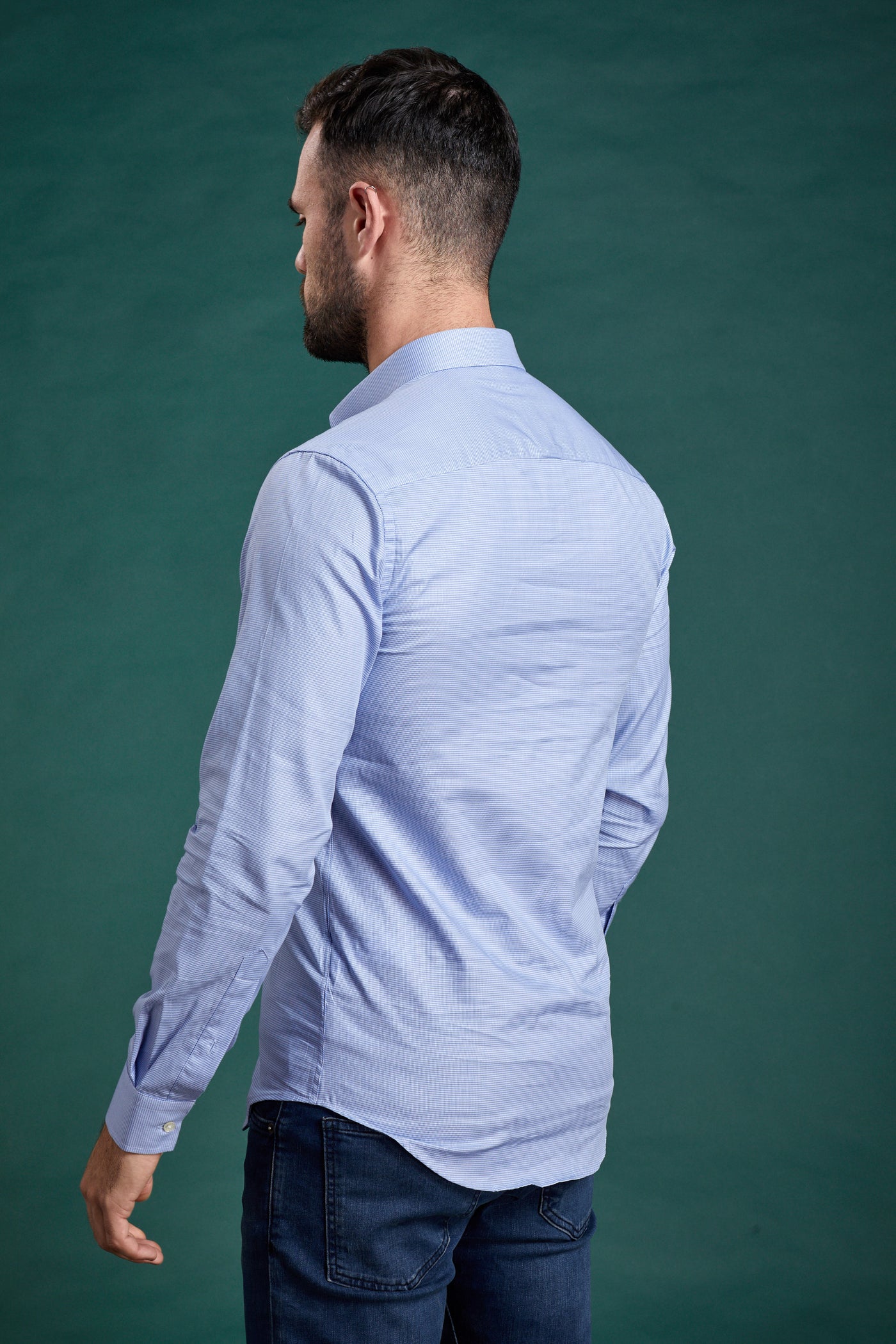 חולצה מכופתרת שרוול ארוך בצבע משובץ כחול ספיישל SLIM