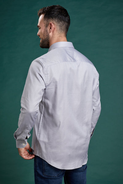 חולצה מכופתרת שרוול ארוך ריגולר בצבע אפור גקארד
