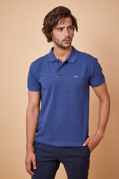 regular fit חולצת פולו שרוול קצר כחול