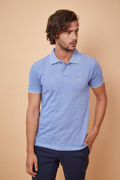 regular fit חולצת פולו שרוול קצר כחול בהיר