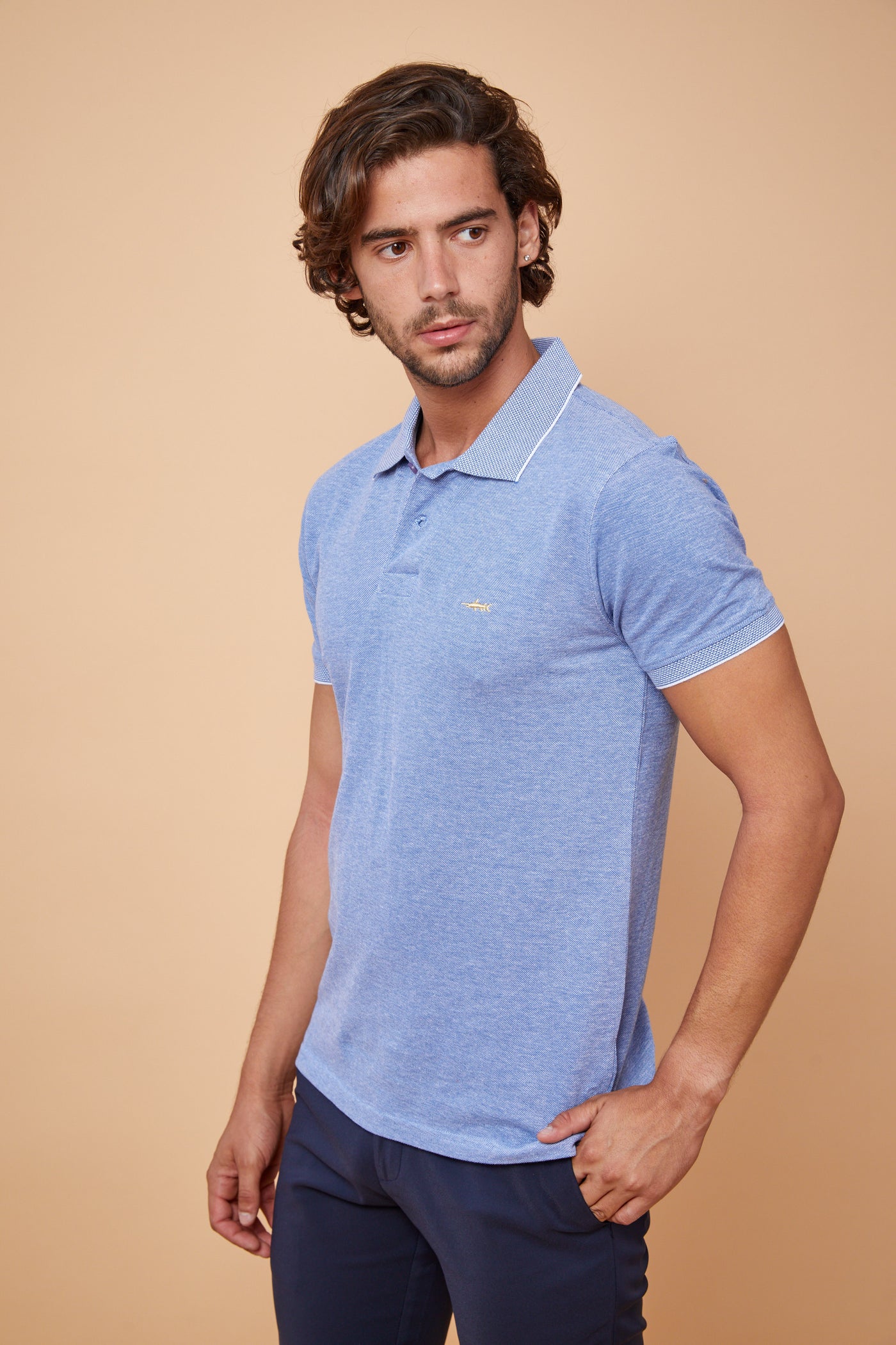 regular fit חולצת פולו שרוול קצר כחול בהיר