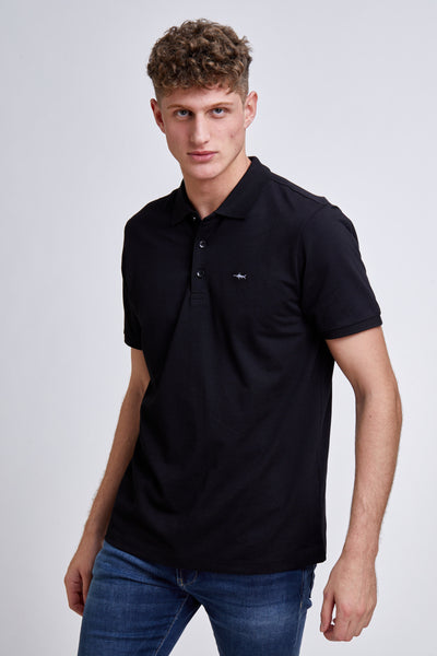 regular fit חולצת פולו שרוול קצר שחור