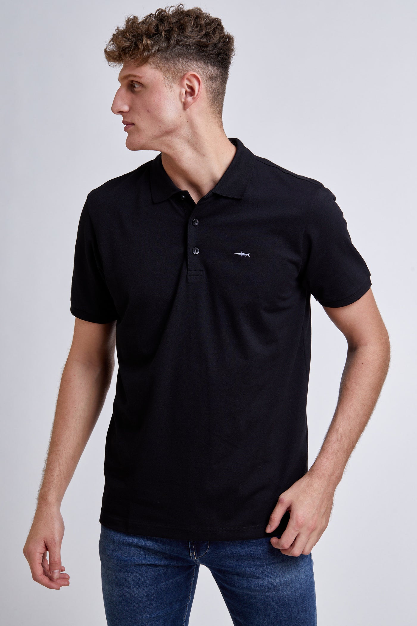regular fit חולצת פולו שרוול קצר שחור