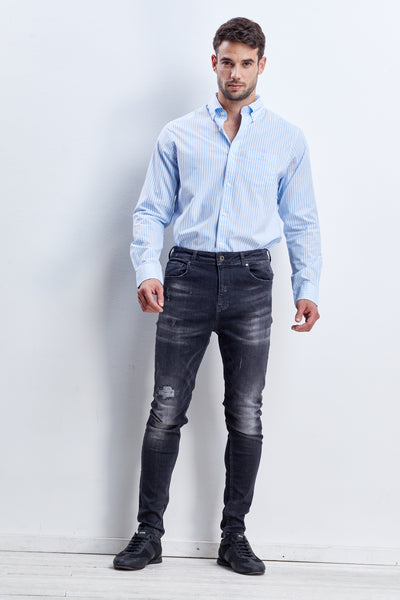 מכנס ג'ינס סקיני בצבע שחור משופשף
